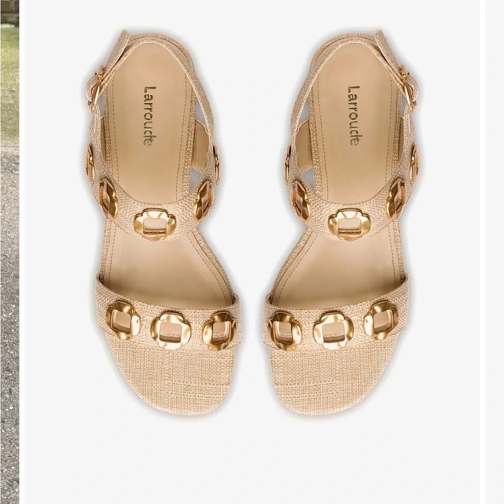 NWT Larroude Milan Flat tan sandals with gold accents - Picture 8 of 9